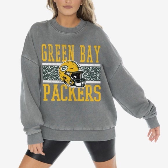 New Gameday Couture Unisex Gray Green Bay Packers Vintage Wash Crewneck Large - Picture 1 of 4